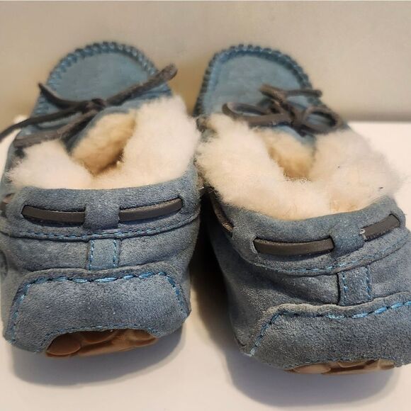 UGG "Dakota" Teal Suede Sheeps Wool Lined Moccasin Slippers Sz.6  Ret $110 - Picture 4 of 10